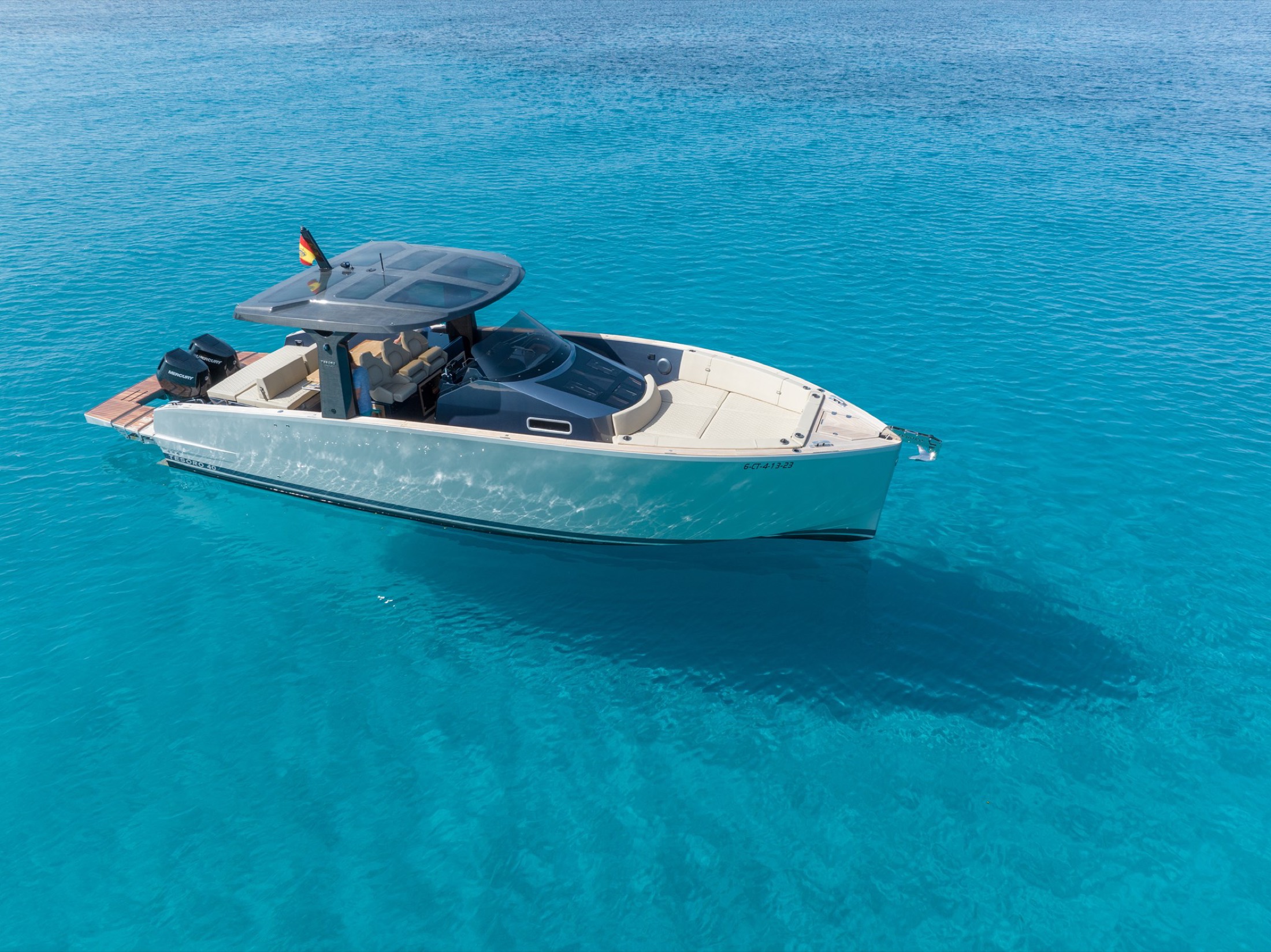 A yacht seen from above off Menorca